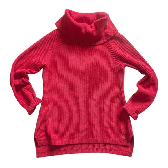 Tommy Hilfiger 100% Cotton Red Cowl Turtle Neck Knit Sweater Medium - Picture 1 of 4